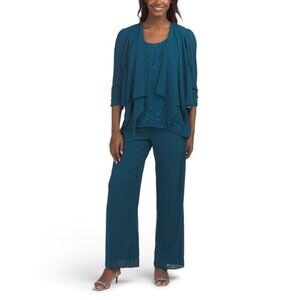ALEX EVENINGS Peacock 3pc Pantsuit Set